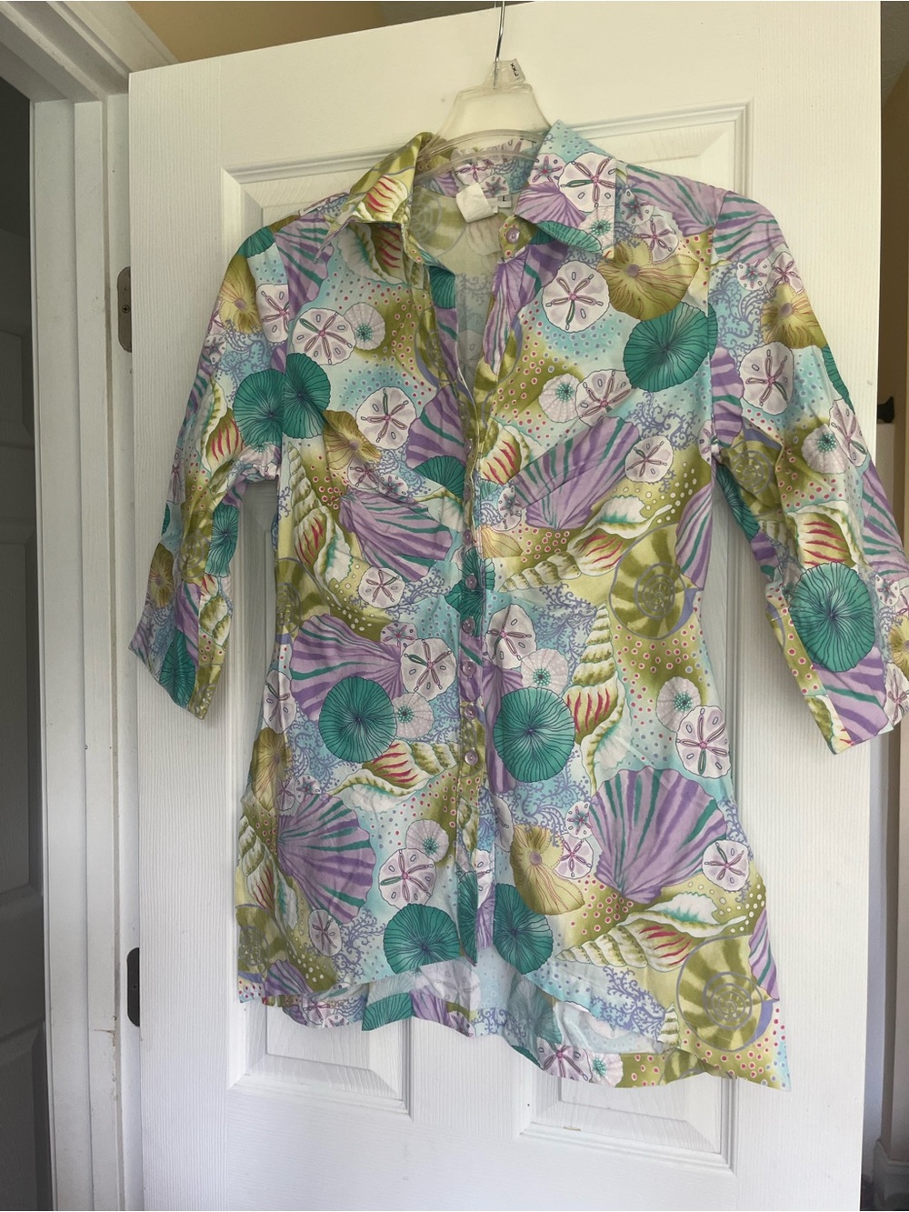Seaside Shell-Print Button-Up Tunic